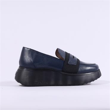 Wonders Roma Platform Slip On Wedge - Navy Leather